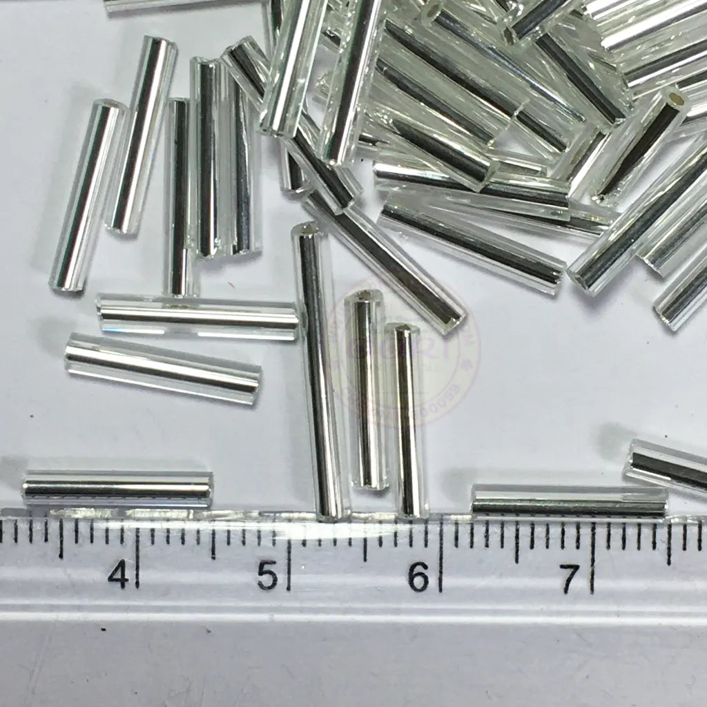 Pipe or Bugle Glass Beads Silver or White Color (25grams)