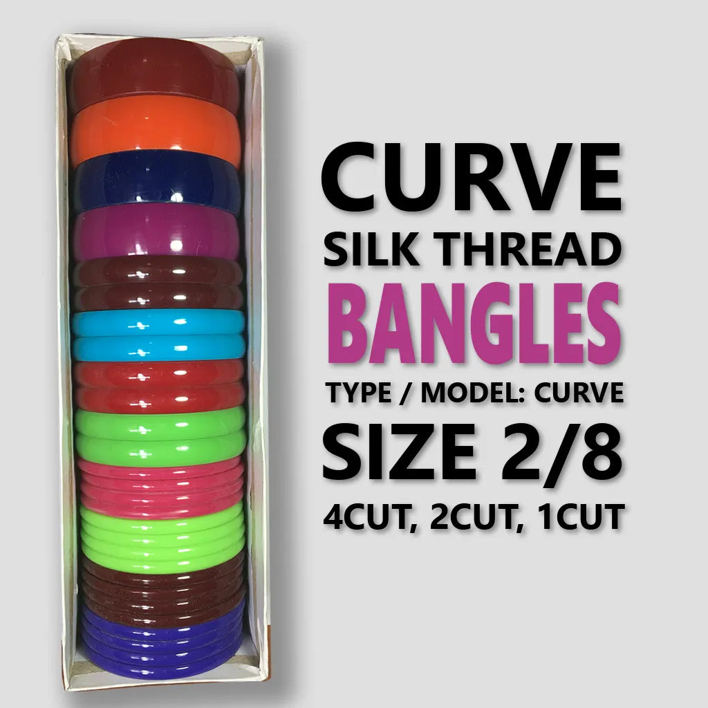 Plastic Bangles Curve Type Size 2-8 Set of 4, 2 and 1cut (1Box)