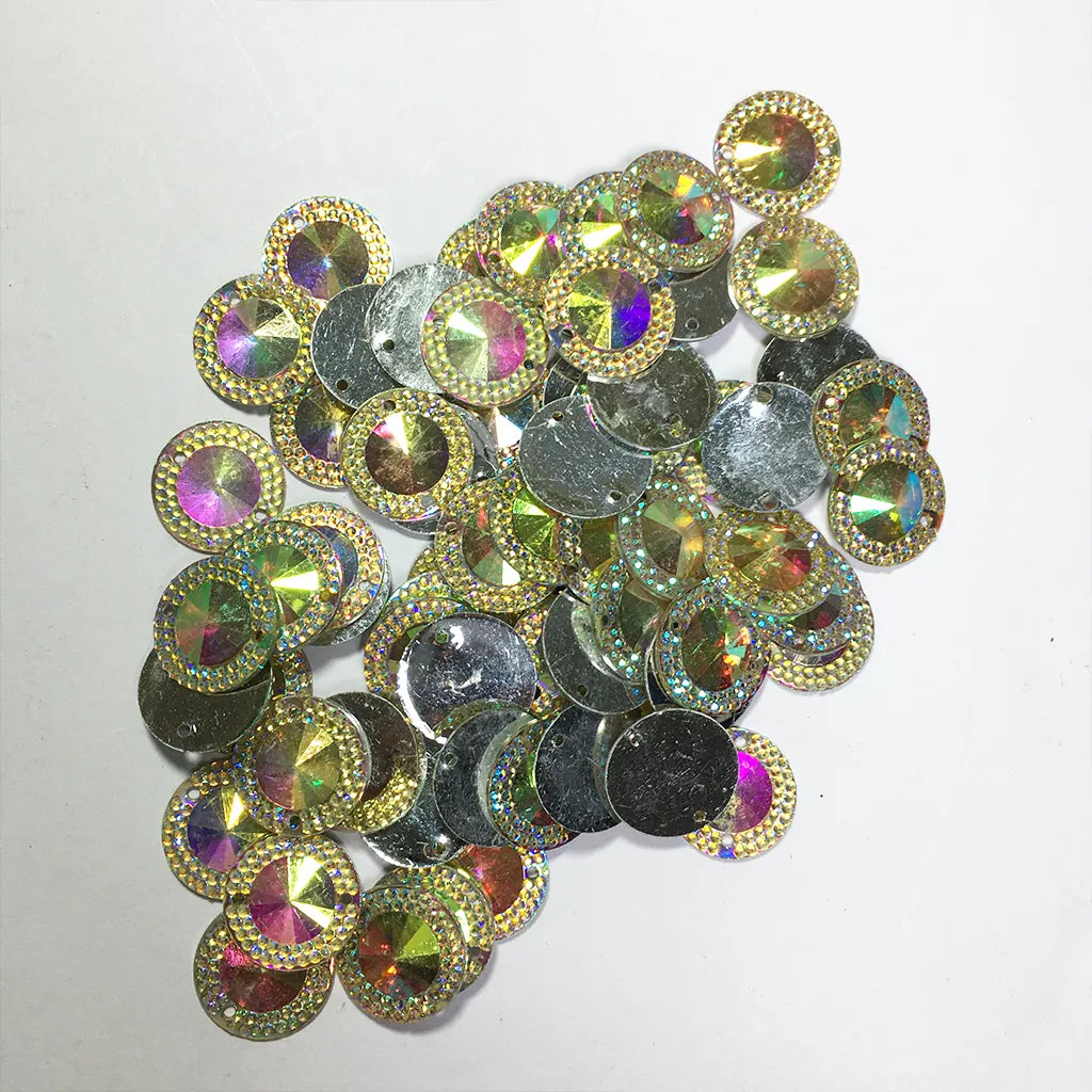 Rainbow Colour Round Kundan Stone 14mm With Hole (10 Grams)