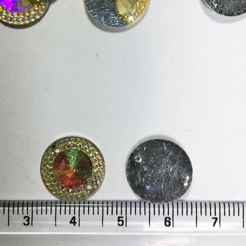 Rainbow Colour Round Kundan Stone 14mm With Hole (10 Grams)