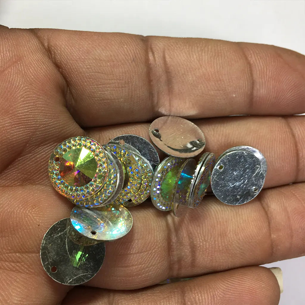 Rainbow Colour Round Kundan Stone 14mm With Hole (10 Grams)