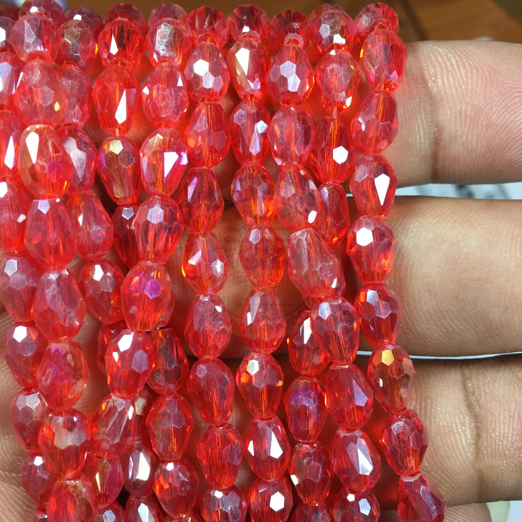 Red With Gold Shade Color Teardrop Crystal Briolette Beads (8mmx6mm) 1line