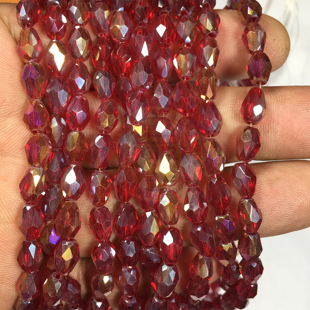 Maroon Red With Gold Shade Color Teardrop Crystal Briolette Beads (8mmx6mm) 1line