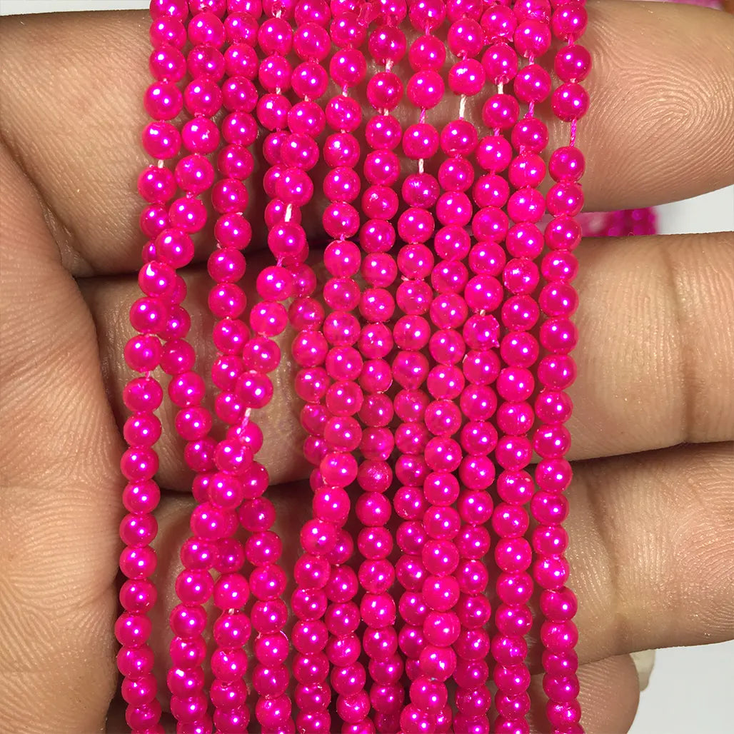 Rose Color 3MM Round Shape Beads - 1Bunch(12 line)