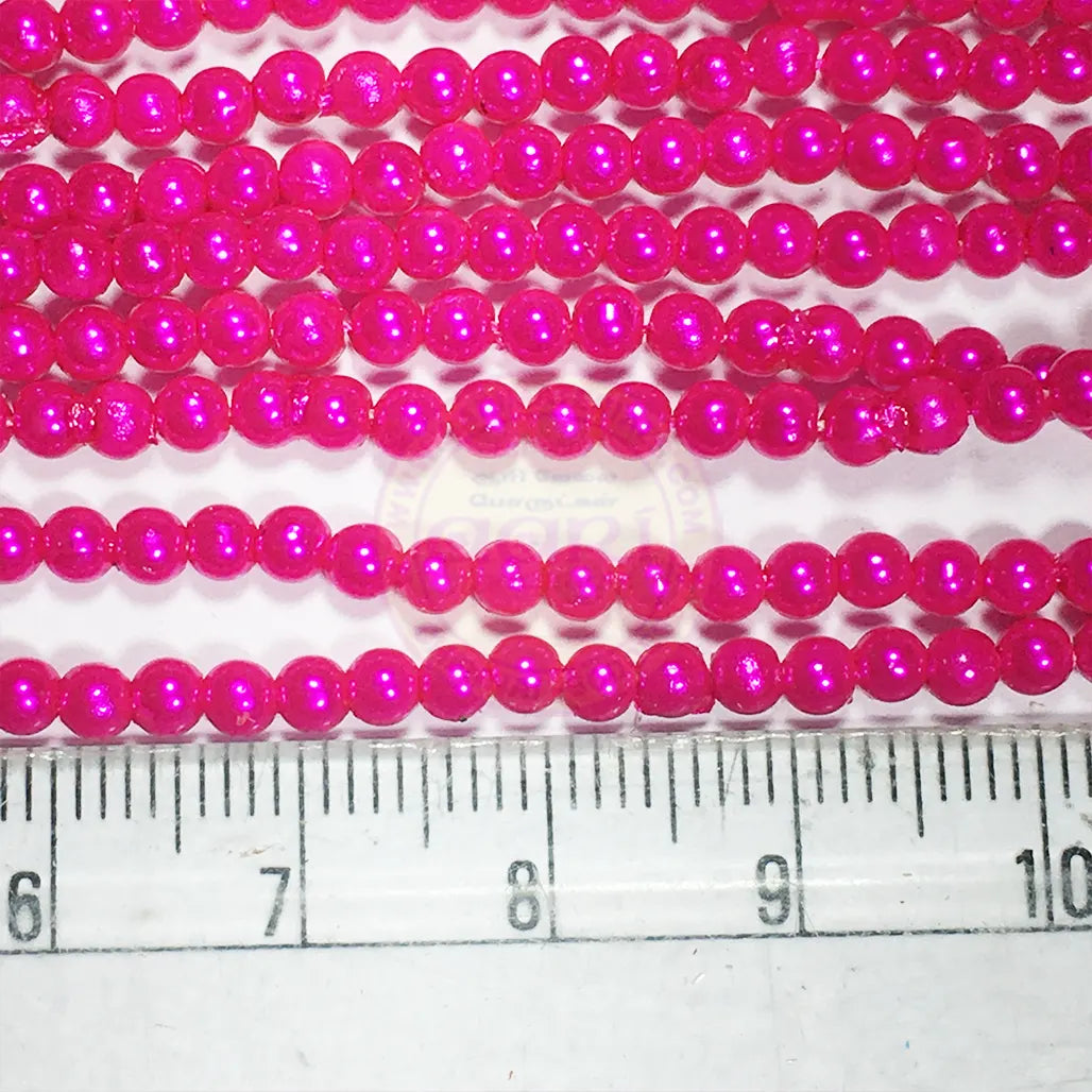 Rose Color 3MM Round Shape Beads - 1Bunch(12 line)