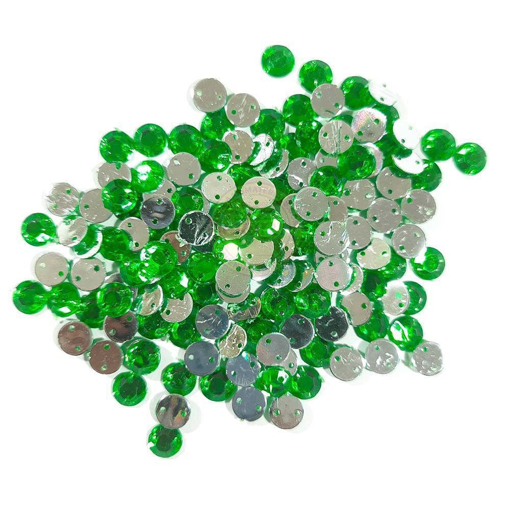 Round Shape Kundan Stone with Hole 8mm Color Light Green (10g)