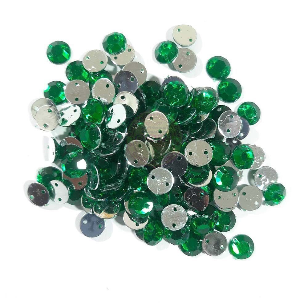 Round Shape Kundan Stone with Hole 8mm Color Green (10g)