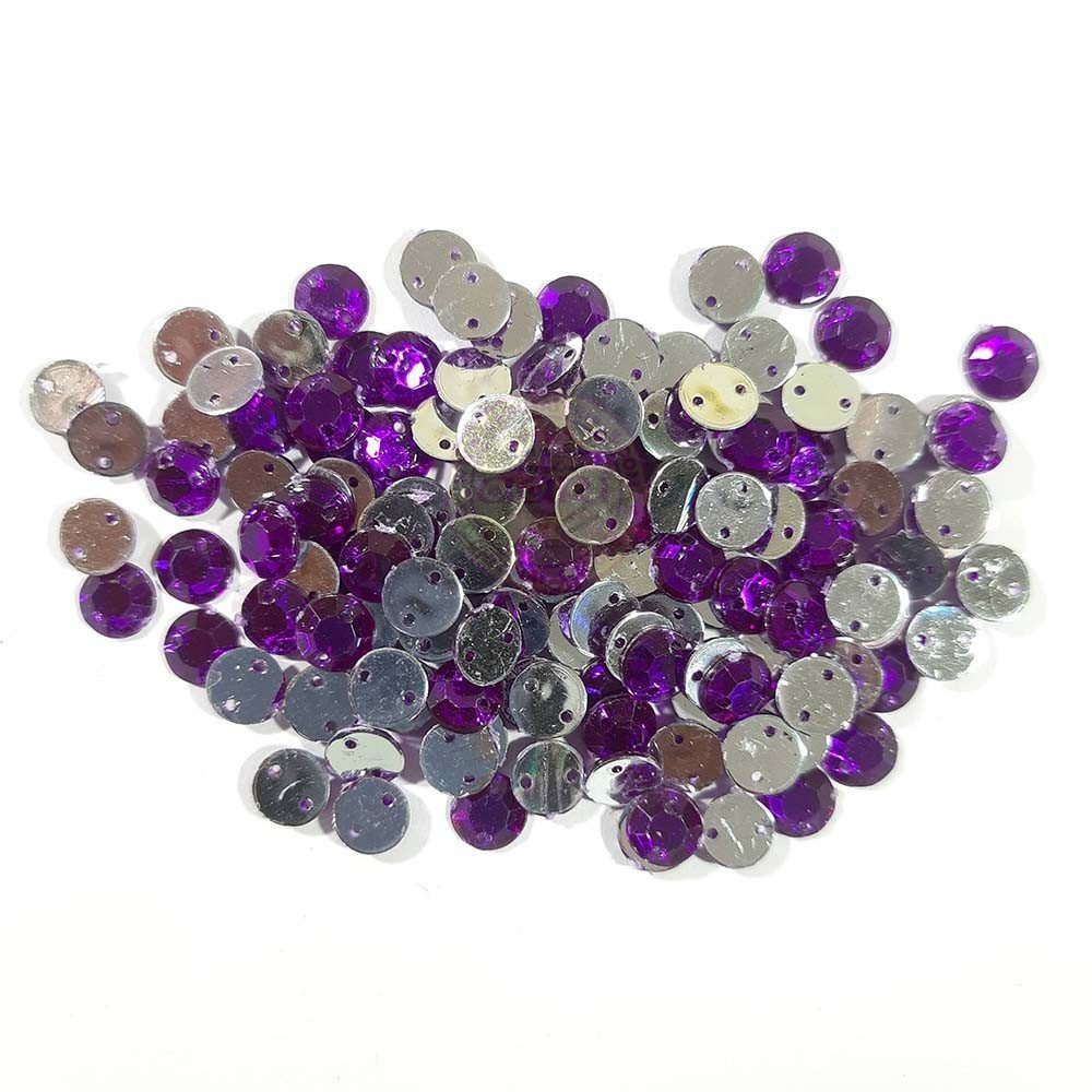 Round Shape Kundan Stone with Hole 8mm Color Violet (10g)