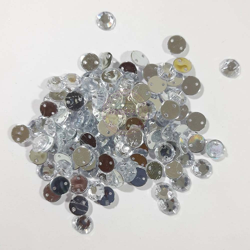 Round Shape Kundan Stone with Hole 8mm Color White (10g)