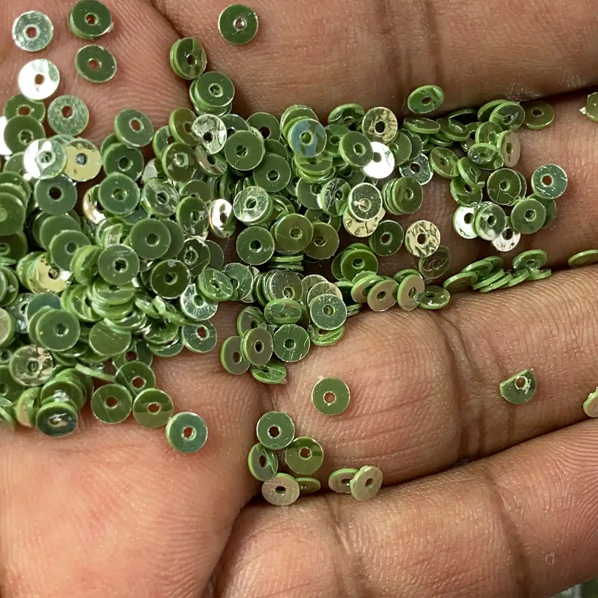 Round Shape Sewing Shiny Sequins Celadon Green Color 4MM (10grams)