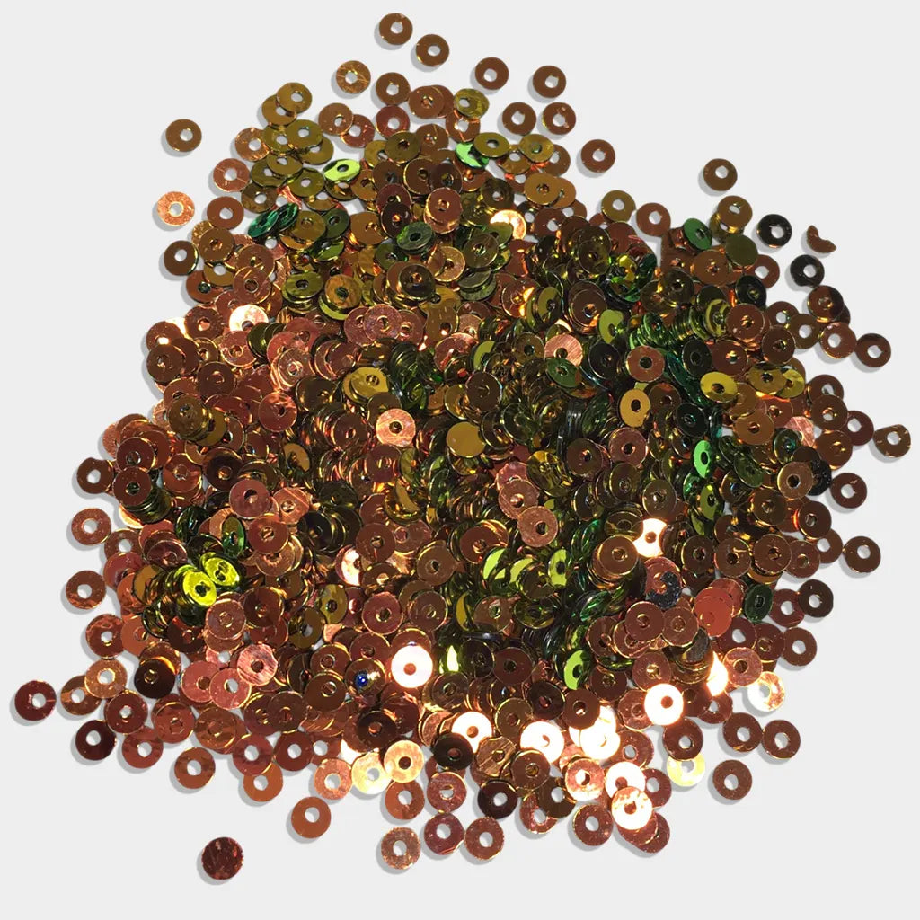 Round Shape Sewing Shiny Sequins Green with Gold Shade Color 4MM (10grams)