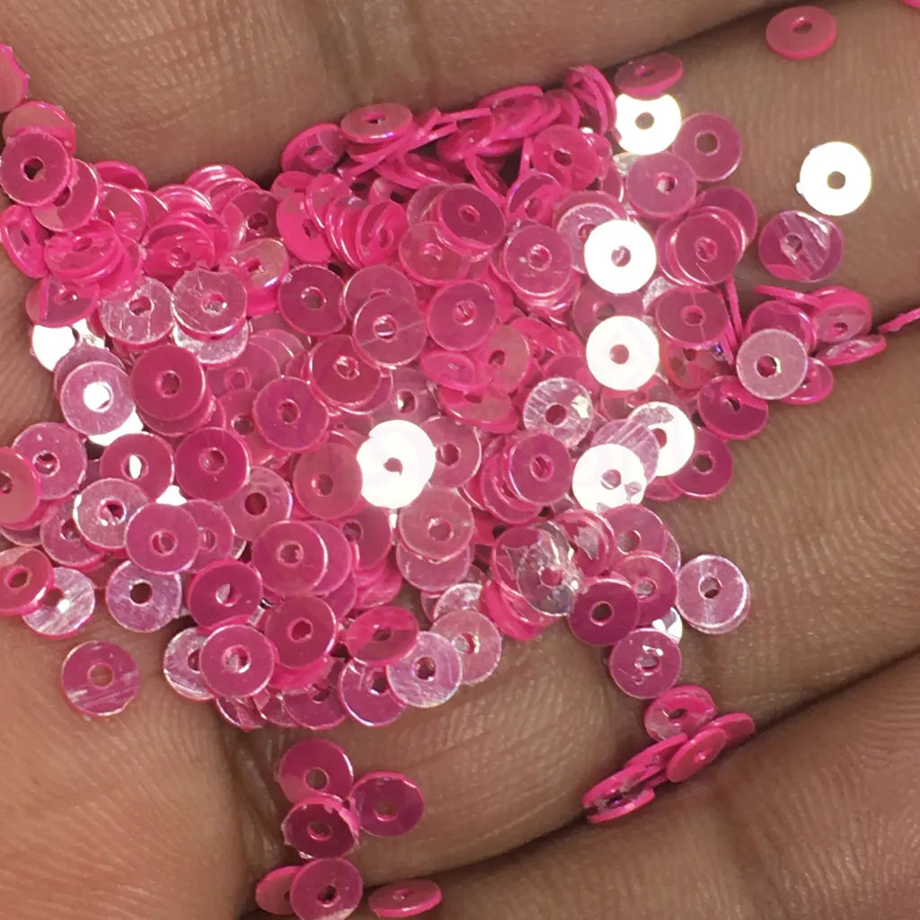 Round Shape Sewing Shiny Sequins Pink with Silver or Rainbow Shade Color 4MM (10grams)