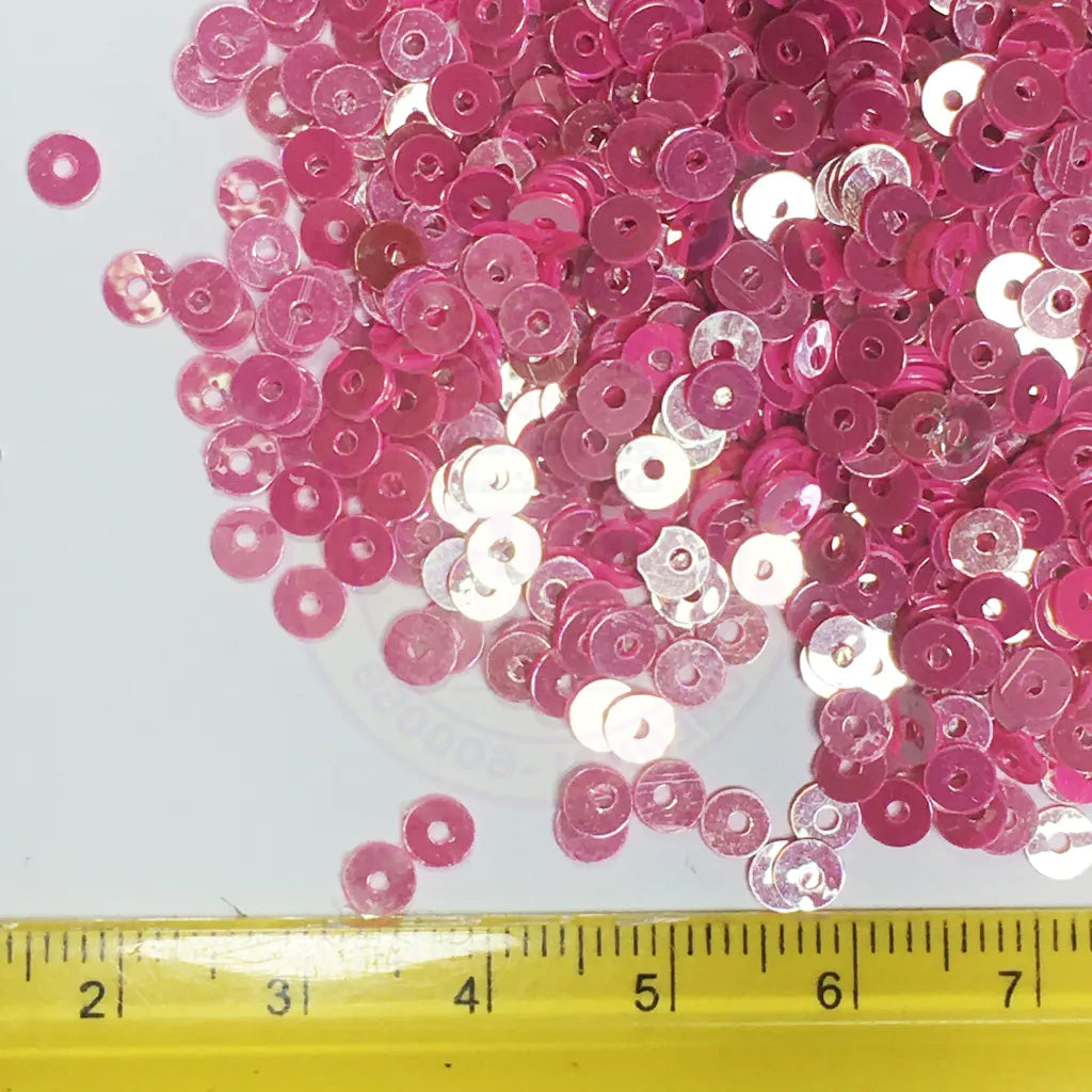 Round Shape Sewing Shiny Sequins Pink with Silver or Rainbow Shade Color 4MM (10grams)