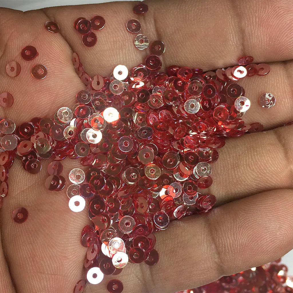 Round Shape Sewing Shiny Sequins Red with Silver or Rainbow Shade Color 4MM (10grams)