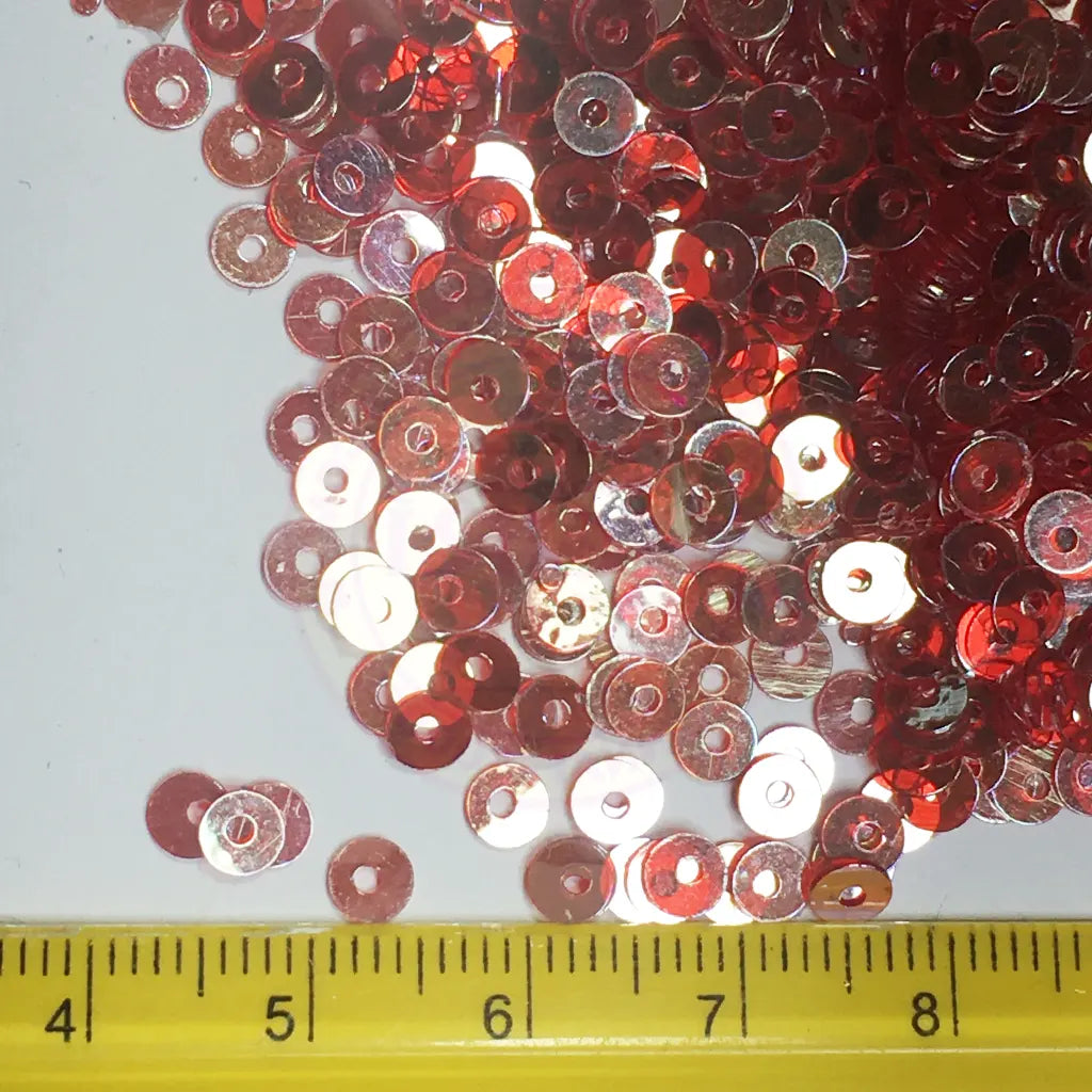 Round Shape Sewing Shiny Sequins Red with Silver or Rainbow Shade Color 4MM (10grams)
