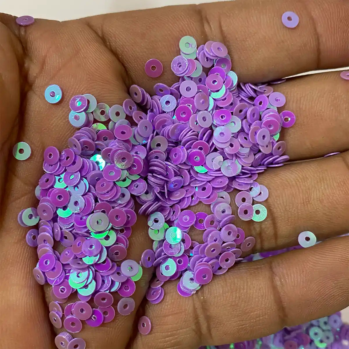 Round Shape Sewing Shiny or Rainbow Sequins Lavender Iridescent Color 4MM (10grams)