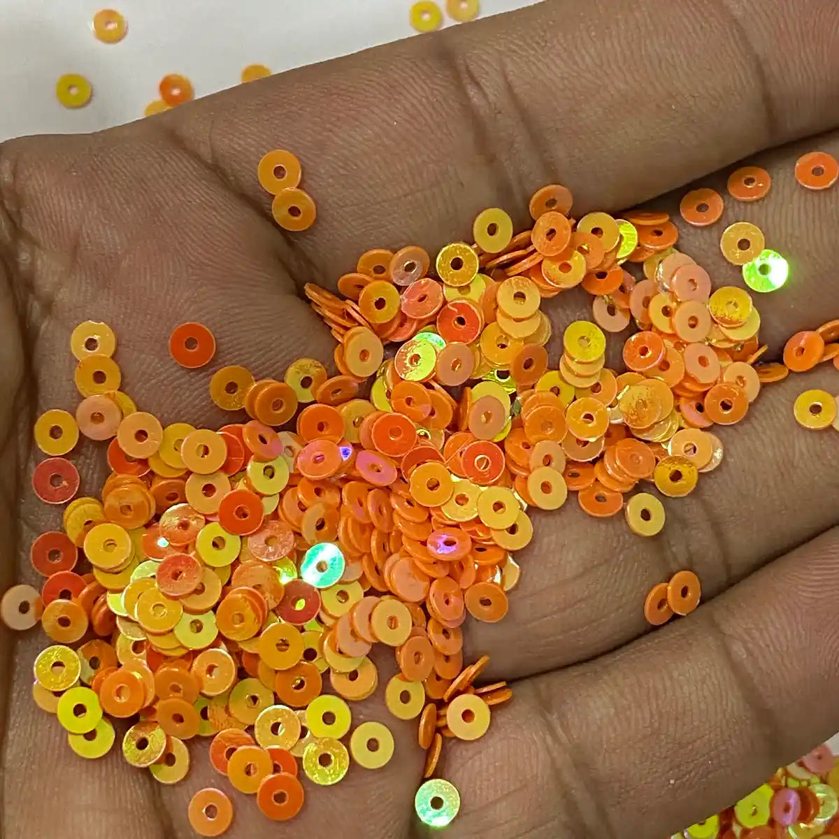Round Shape Sewing Shiny or Rainbow Sequins Orange Iridescent Color 4MM (10grams)