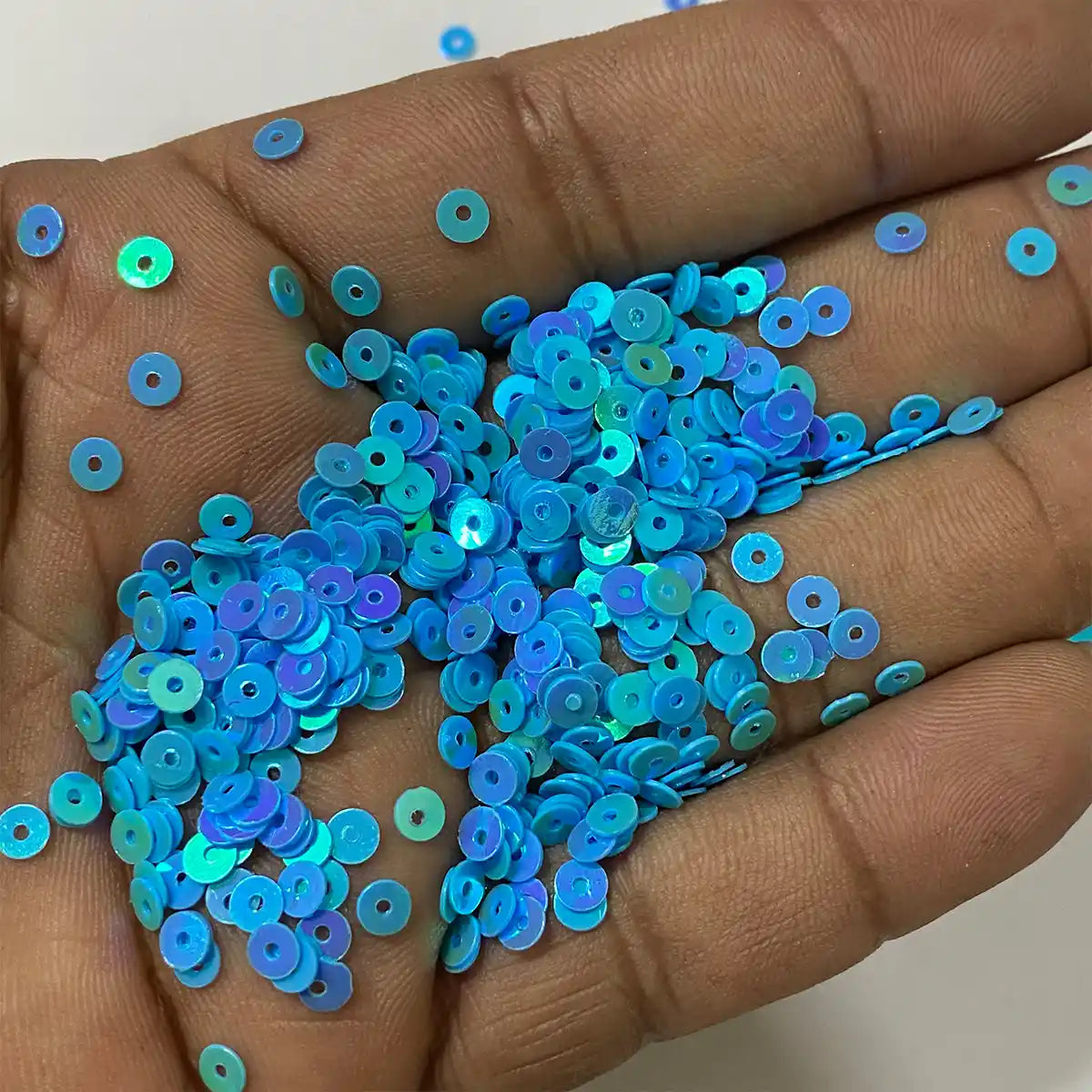 Round Shape Sewing Shiny or Rainbow Sequins Sky Blue Iridescent Color 4MM (10grams)