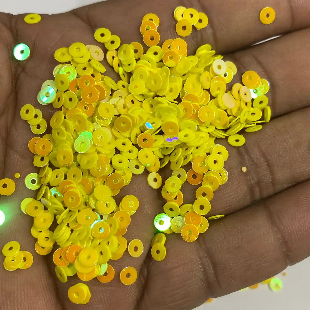 Round Shape Sewing Shiny or Rainbow Sequins Yellow Iridescent Color 4MM (10grams)