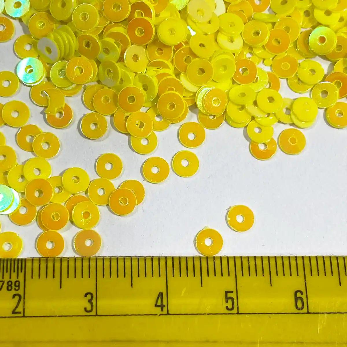 Round Shape Sewing Shiny or Rainbow Sequins Yellow Iridescent Color 4MM (10grams)