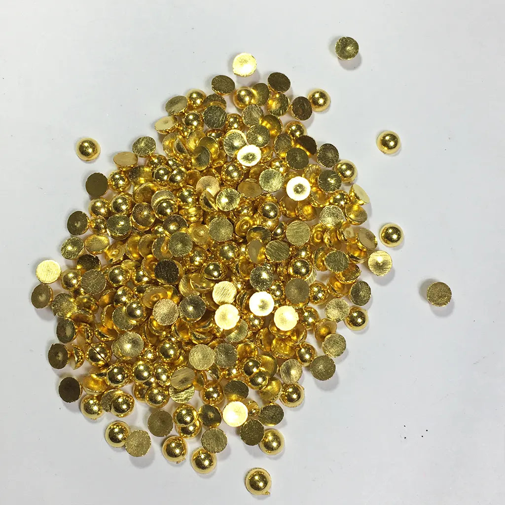 Shiny Gold Round Stickable Half Beads (4mm, 5mm, 6,mm) for Jewellery Designing 10grams