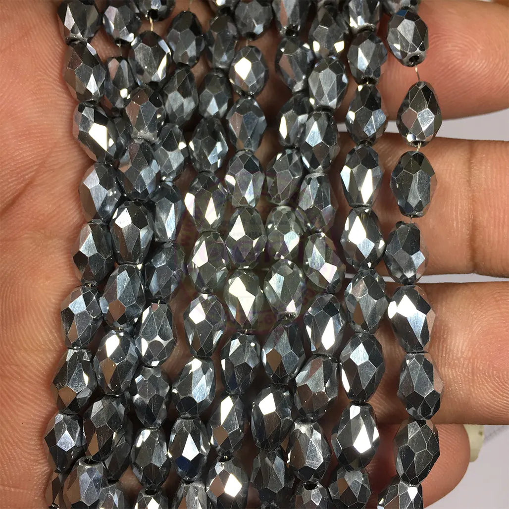 Silver Metallic Color Teardrop Crystal Briolette Beads (8mmx6mm) 1line