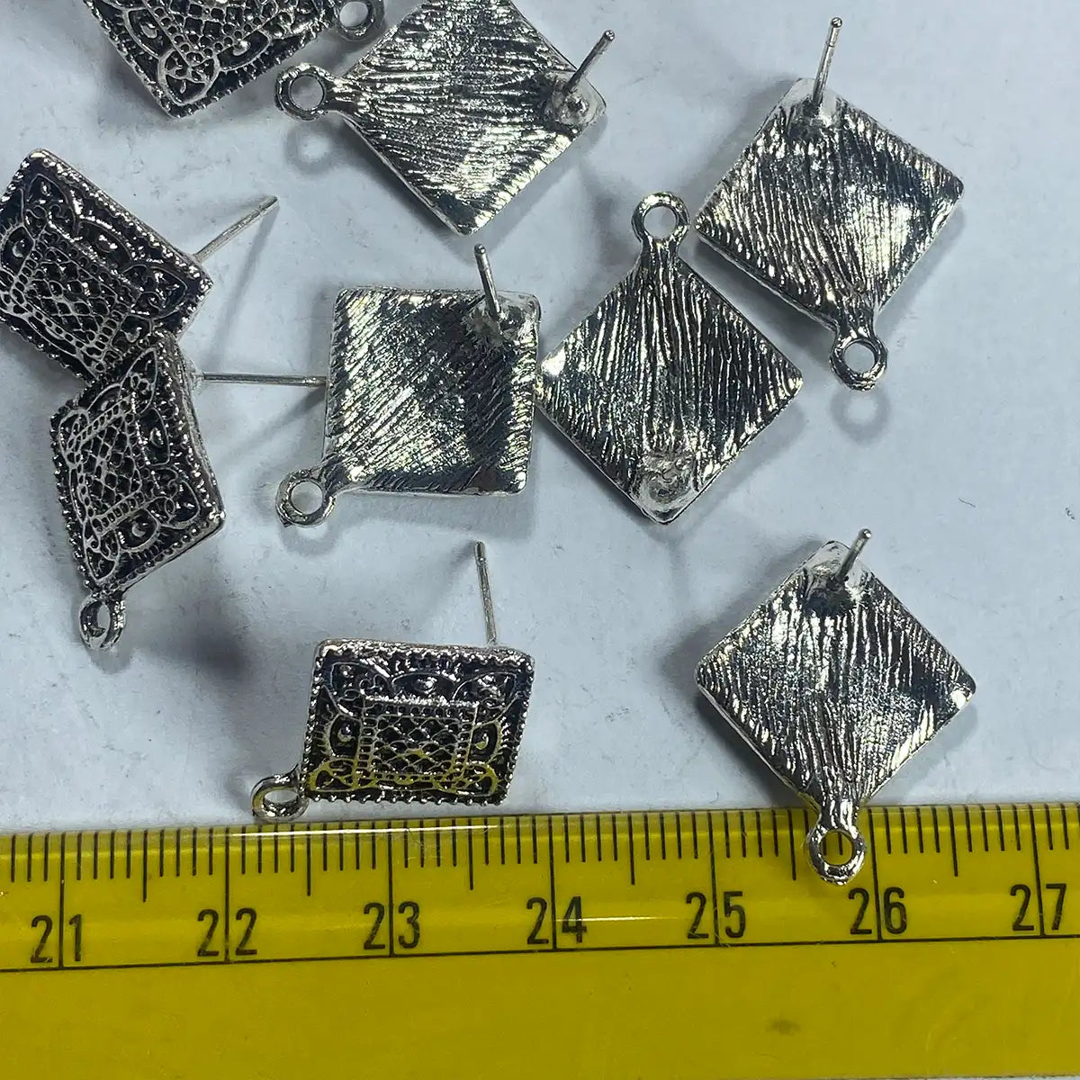 Silver Oxidized Diamond Shape Earrings Making Studs Tops(Pack of 2pair)
