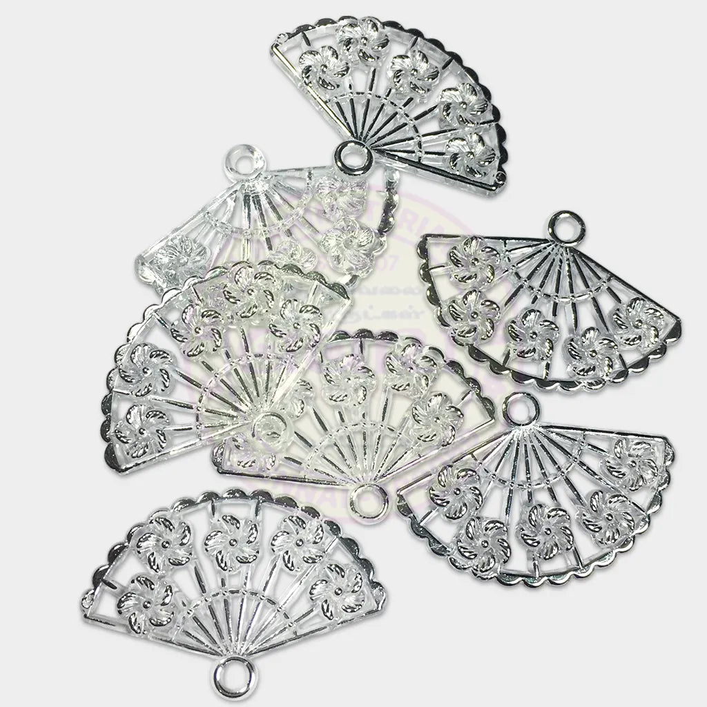 Silver or Glass Filigree Japanese Fan-Shaped Plastic Charms