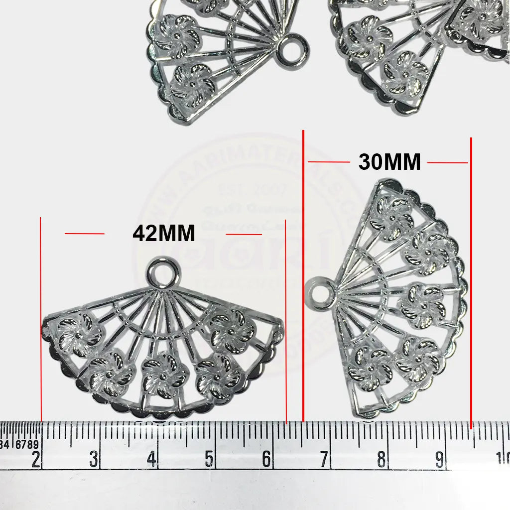 Silver or Glass Filigree Japanese Fan-Shaped Plastic Charms