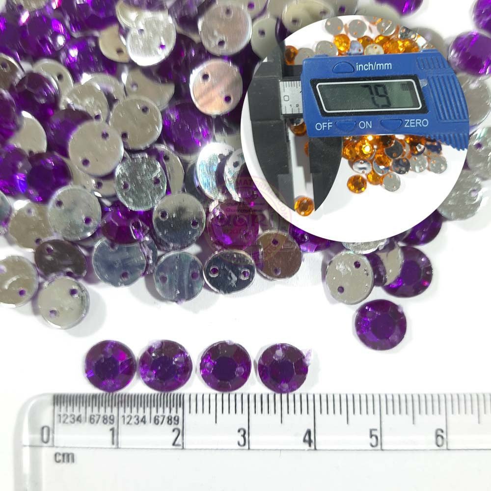 Round Shape Kundan Stone with Hole 8mm Color Violet (10g)