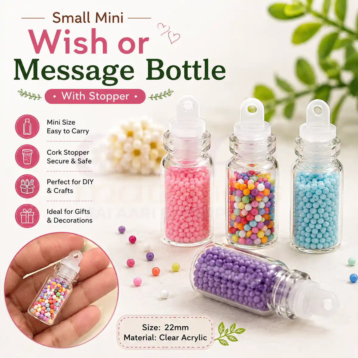 Message or Wish Mini Bottles with Rubber Cover – Pack of 10 Pieces