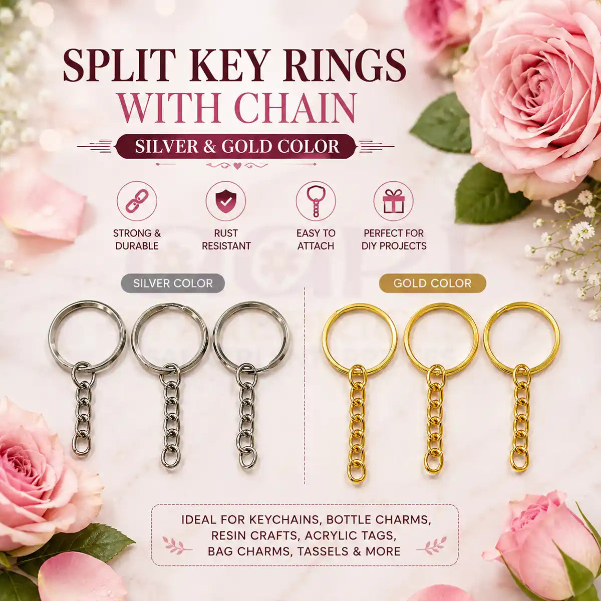 Split Key Rings with Chain – Silver & Gold Color – Pack of 1 Piece