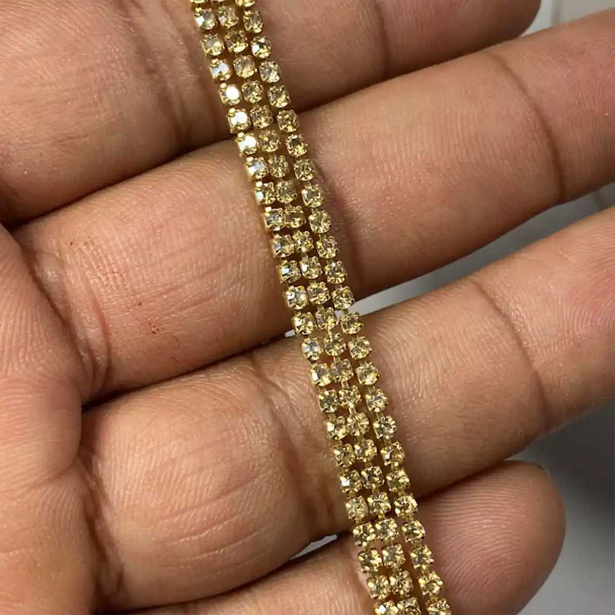 Stone Chain - Light or Dull Gold Color Size No.14PP (1Meter)