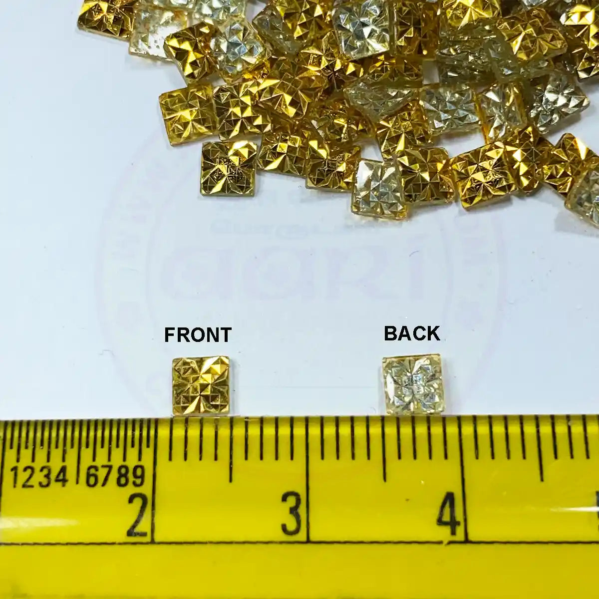 Stripes of floral design kundan stones 4x4mm Golden Color - Pack of 10 grams