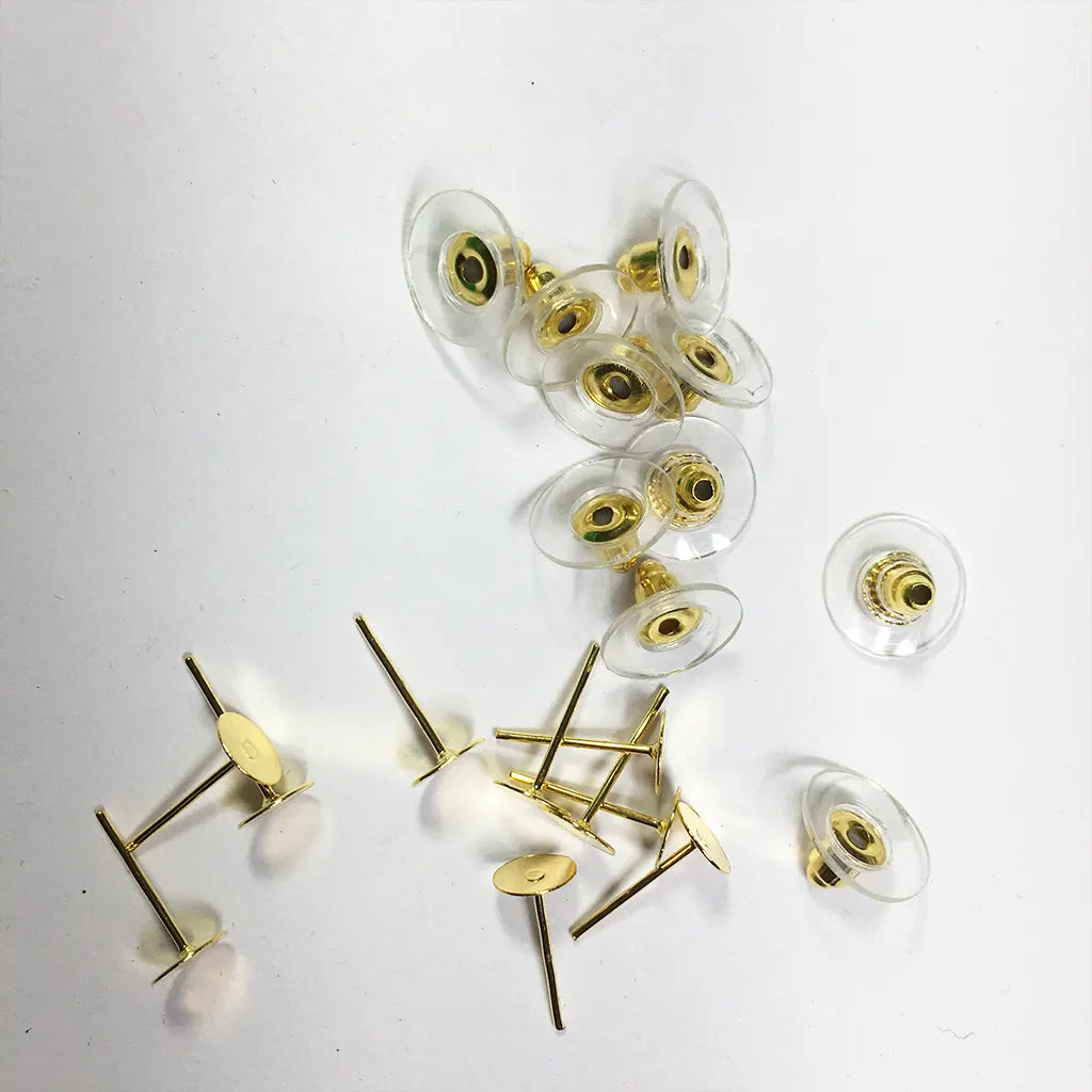 Stud Head Pin And Earring Rubber Back Bush Golden & Silver for Jewellery Making Accessories