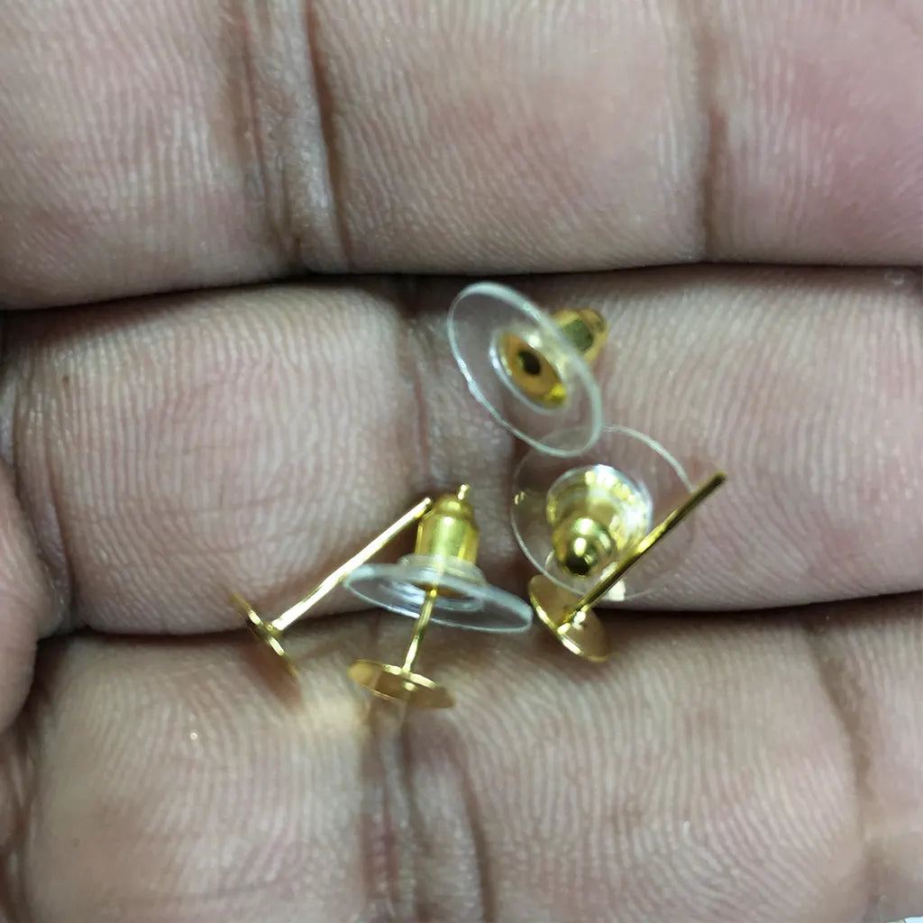 Stud Head Pin And Earring Rubber Back Bush Golden & Silver for Jewellery Making Accessories