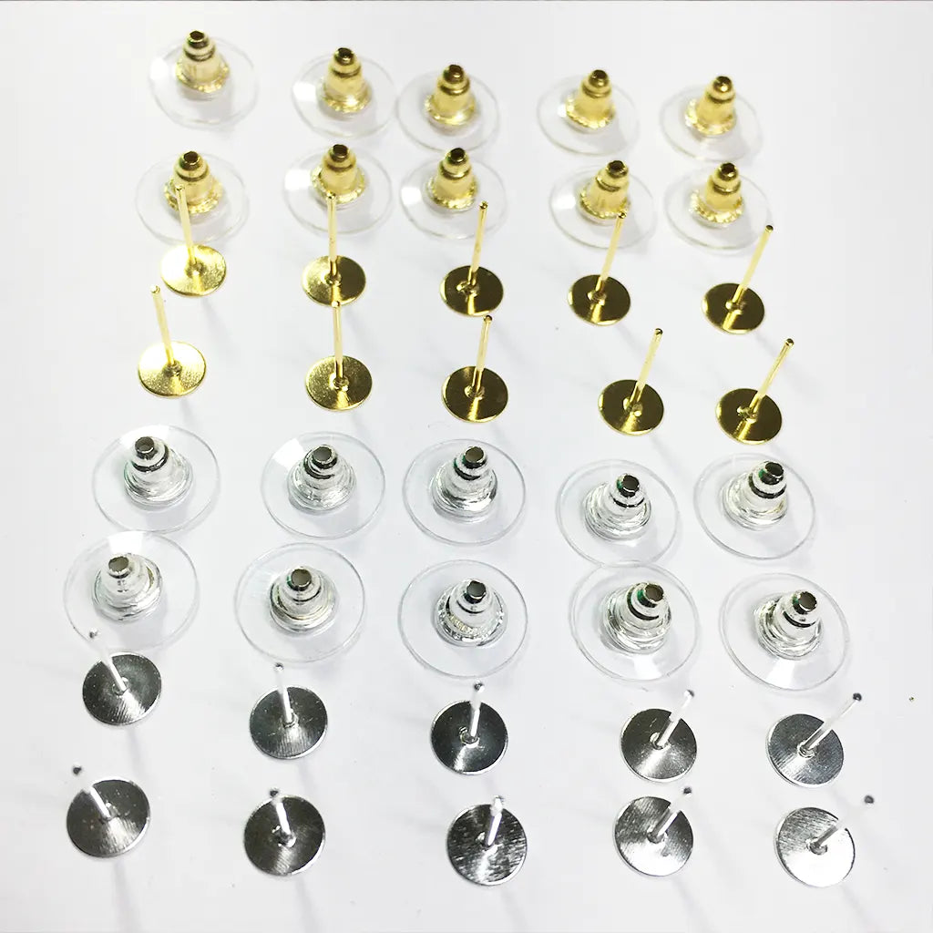 Stud Head Pin And Earring Rubber Back Bush Golden & Silver for Jewellery Making Accessories