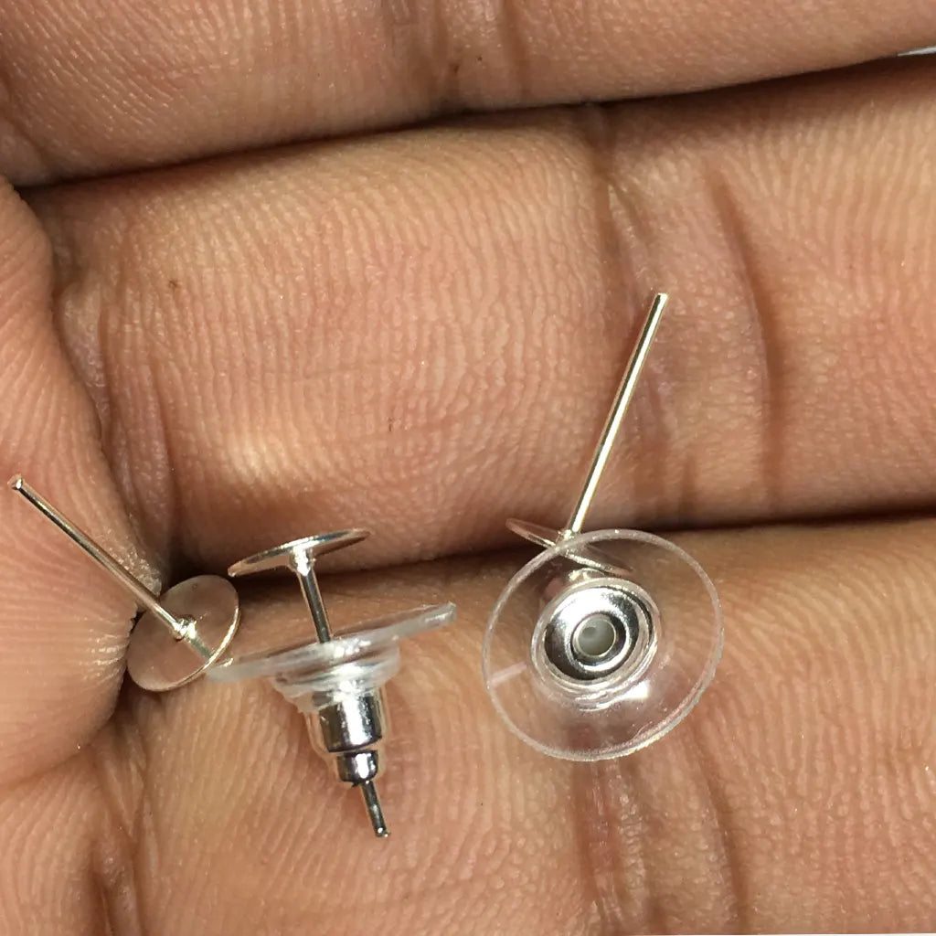 Stud Head Pin And Earring Rubber Back Bush Golden & Silver for Jewellery Making Accessories