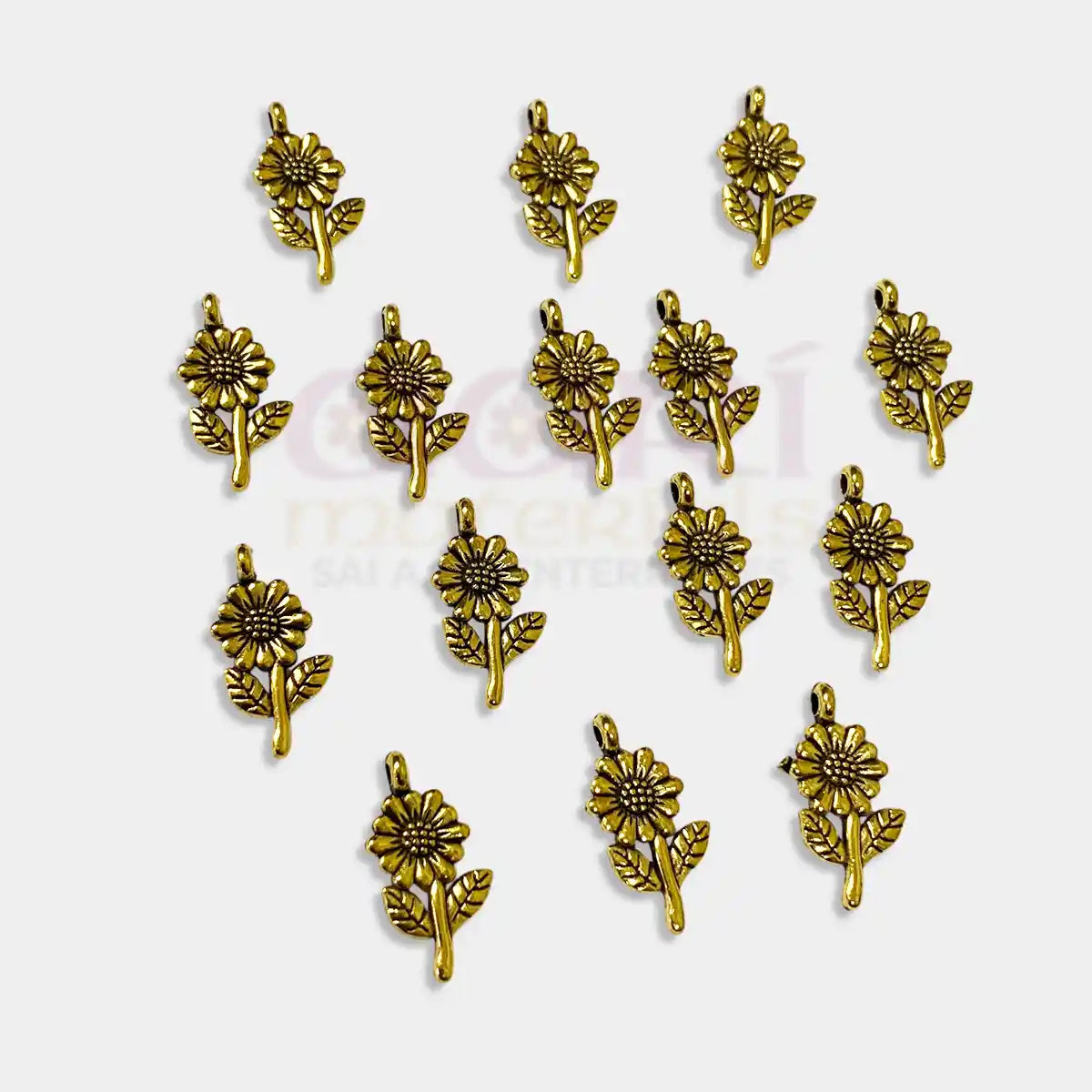 Sunflower Metal Charm Gold Color - Model 25 Pack of 15 Pieces