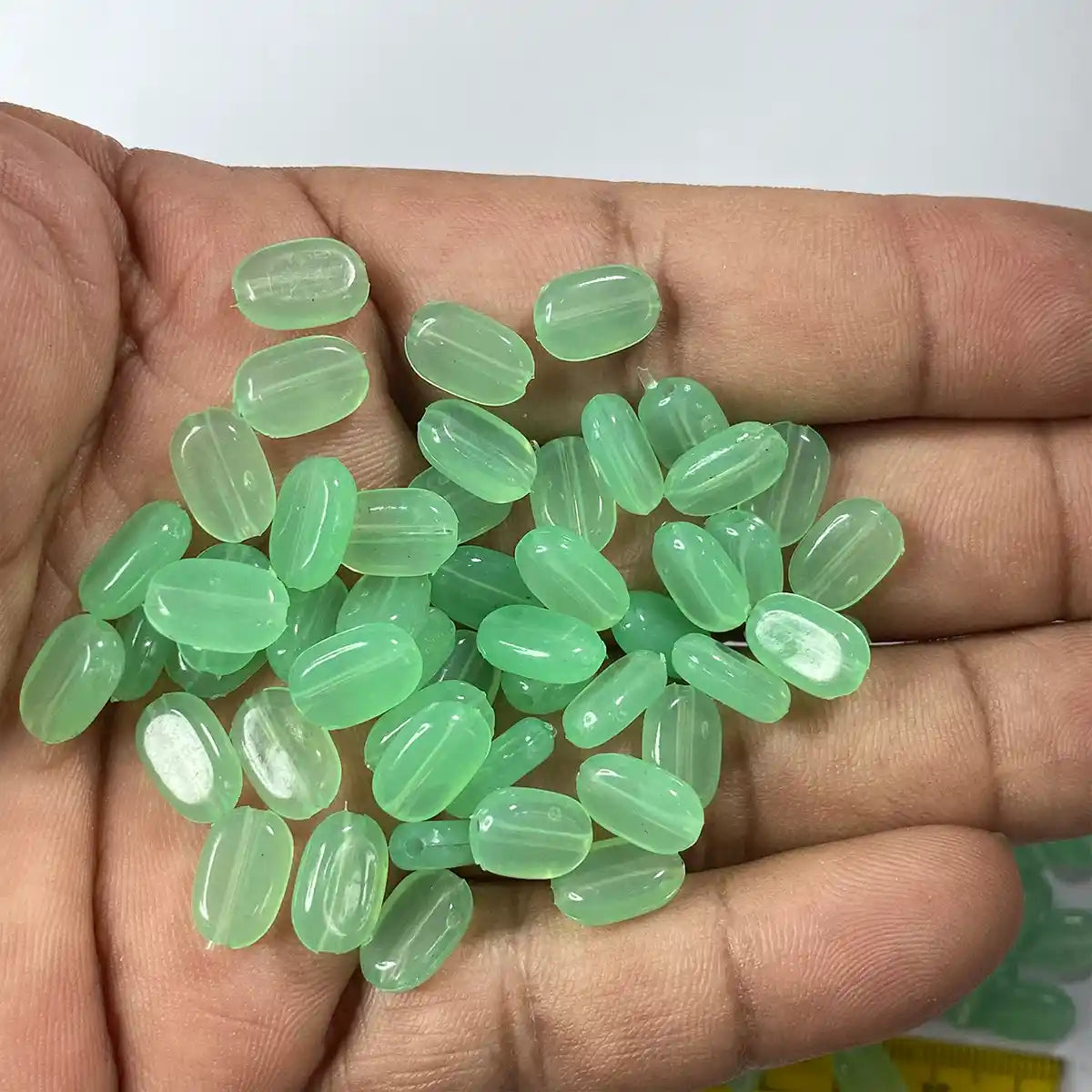 Tablet bead Oval shape Light Green Color (20grams) Size 10-7-4mm