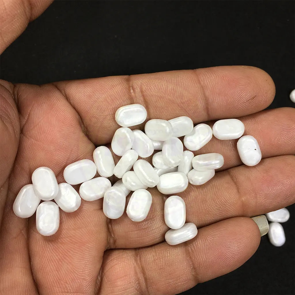 Tablet bead Oval shape White Color (10grams) Size 10-7-4mm