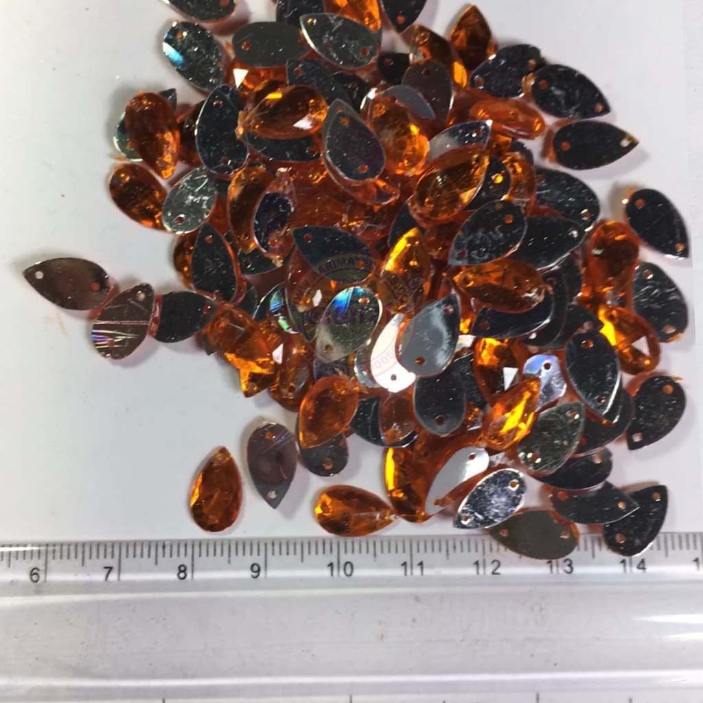 Kundan Stone Thilak or Teardrop Shape with Hole 12X7mm Orange Color (10grams)