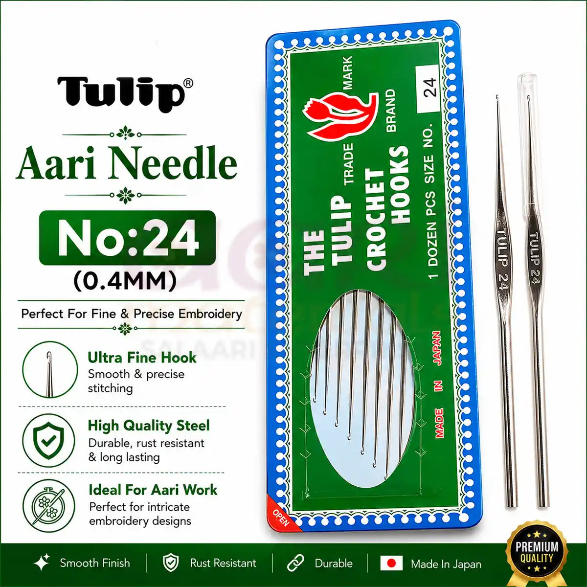 Tulip Brand Aari Work Needle No. 24 (0.4 mm) – Pack of 1 Needle