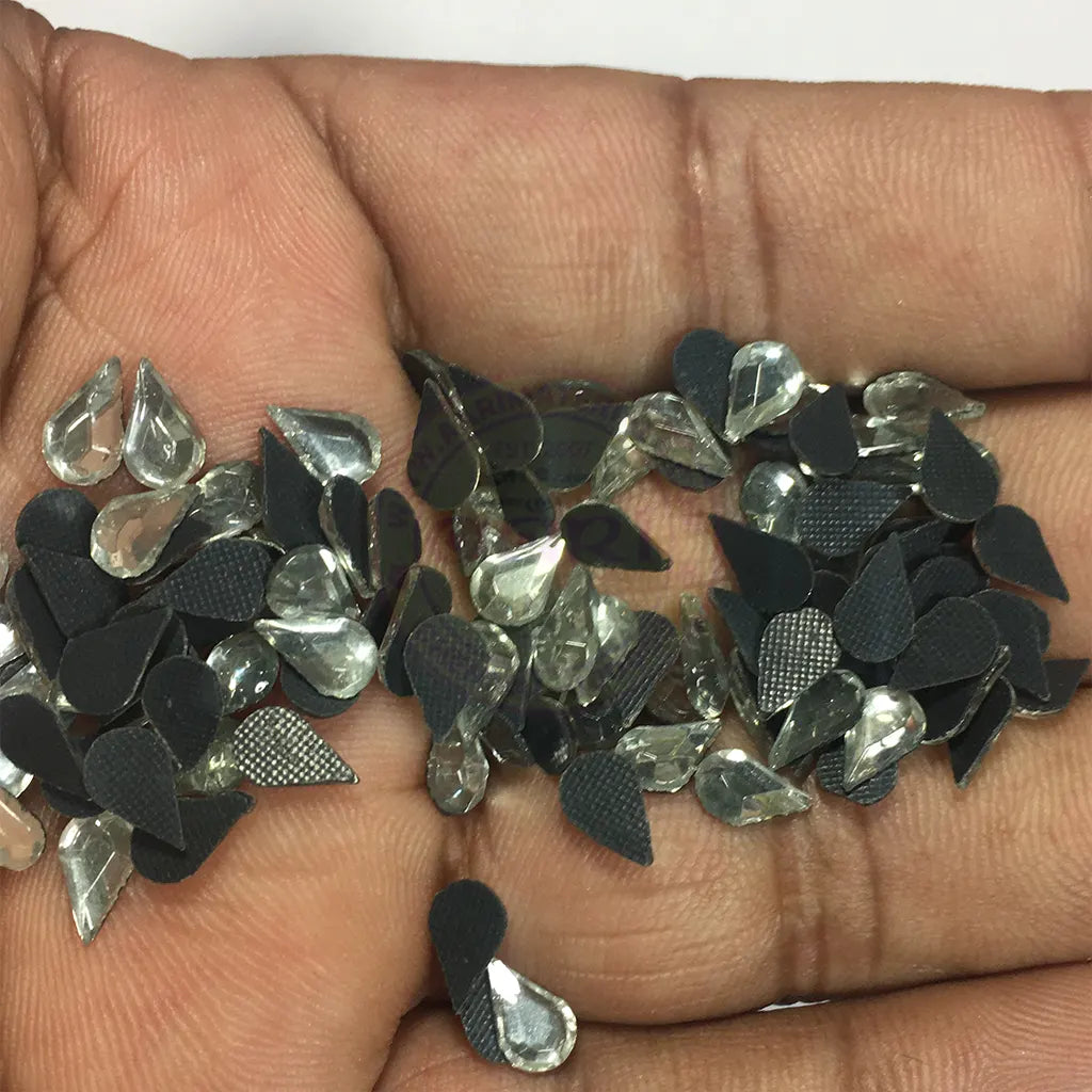 Thilakam or Drop Shape 8x5mm White Color Hot Fix (Ironing) Stones (20grams)