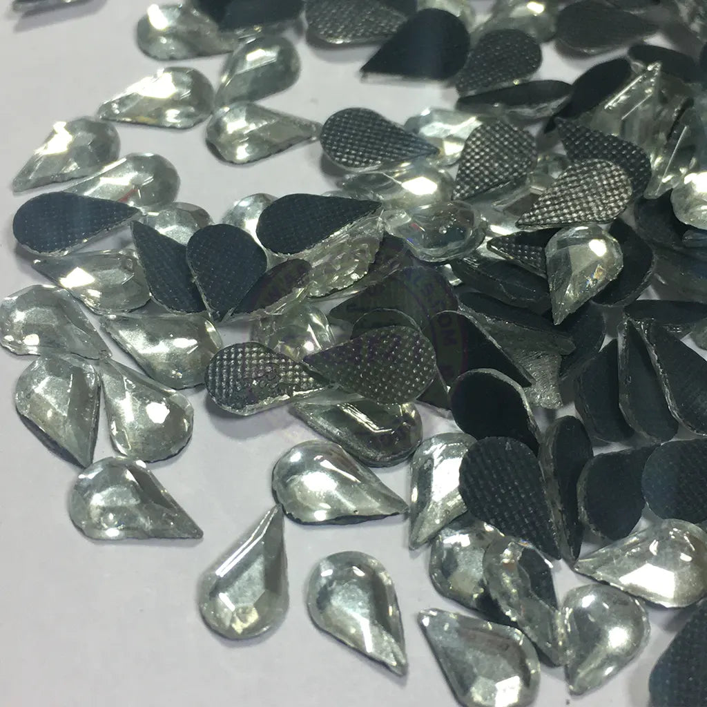 Thilakam or Drop Shape 8x5mm White Color Hot Fix (Ironing) Stones (20grams)