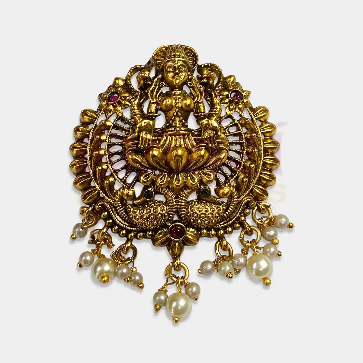 Traditional Antique Gold Finish Lakshmi Jadai Billai with Pearl Hangings Hair Accessory - Pack of 1
