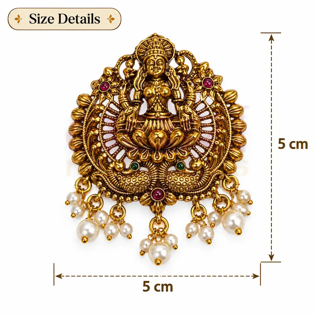 Traditional Antique Gold Finish Lakshmi Jadai Billai with Pearl Hangings Hair Accessory - Pack of 1