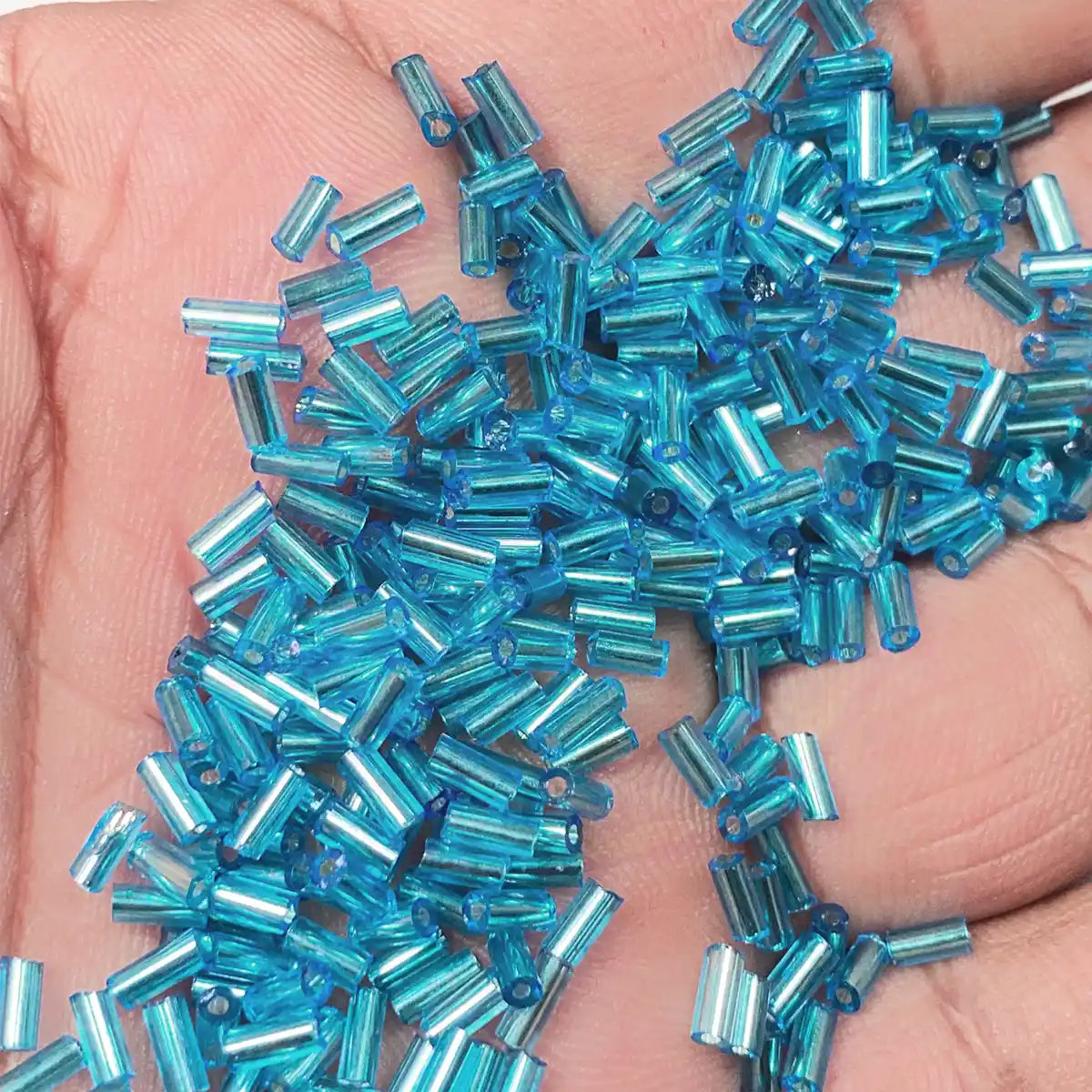 Tube Beads or Salli Buggle Beads 4mm Sky Blue Color - Pack of 25 Grams