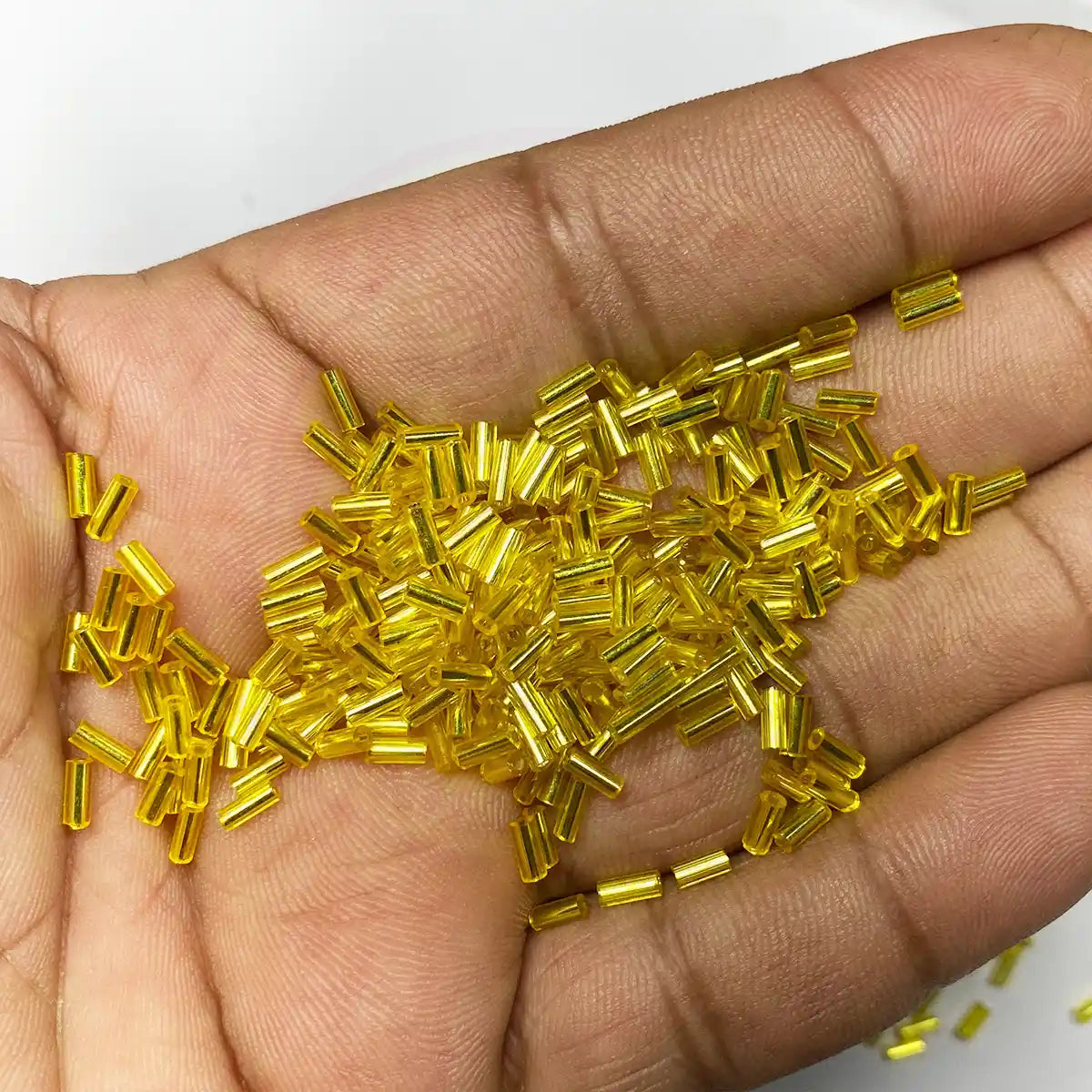 Tube Beads or Salli Buggle Beads 4mm Yellow Color - Pack of 25 Grams