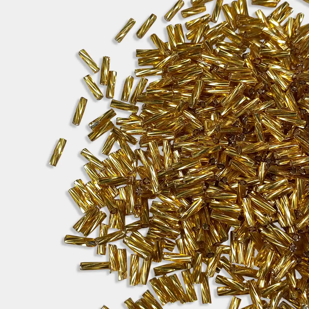 Twisted Tube Beads or Bugle Beads (6MM) Color Gold - 25grams
